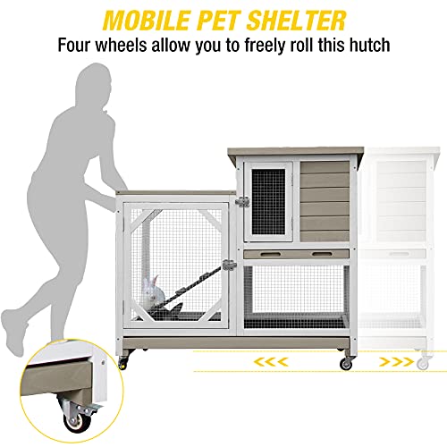 Upgrade Rabbit Hutch Rabbit Cage Indoor Bunny Hutch with Run Outdoor Rabbit House with Two Deeper No Leak Trays (Mocca / 40.6"L x 26"W x 39.3"H)