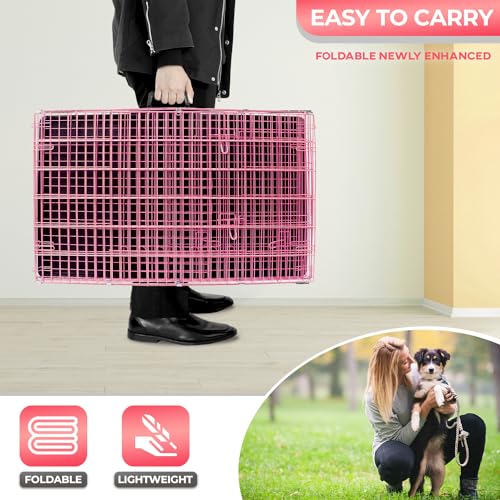30" Foldable Metal Dog Crate (Pink)