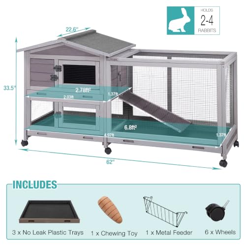 62" Rabbit Hutch with Chew ((Grey))