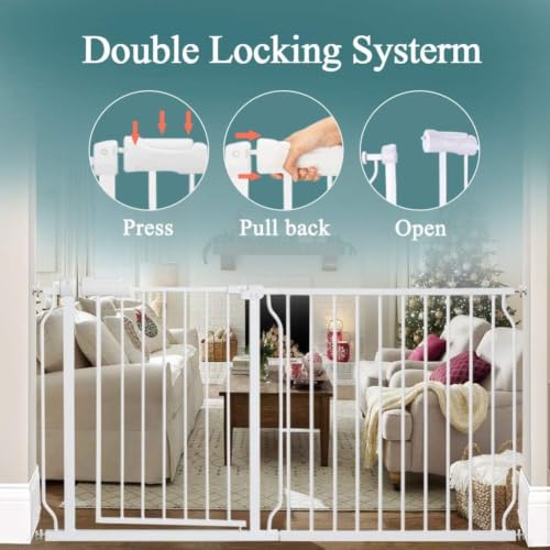 52.76 57.48" Extra Wide Pressure Mounted Baby Gate 30" Tall White (White / 52.76-57.48"/134-146cm)