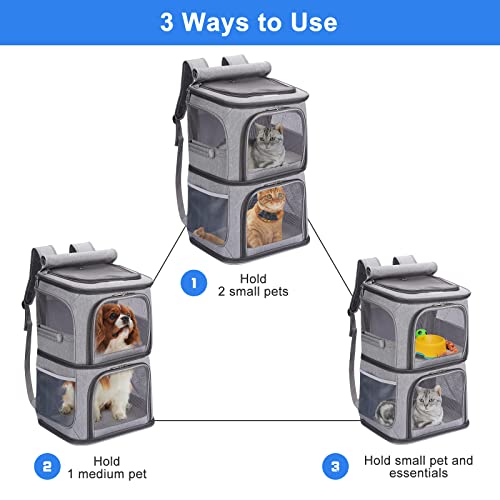 2-in-1 Double Pet Carrier Backpack for Small Cats & Dogs, Grey (Grey / 14.6"L x 11.2"W x 21.6"H)