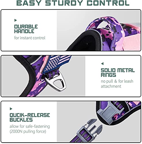 Tactical Dog Harness for Small Dogs No Pull (Purple Camo / XS(Neck:11-12.5", Chest:14-20"))