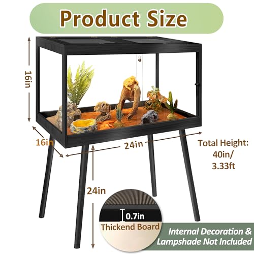 Reptile Enclosure with Leg (Black / 24"x16"x16",30Gallons)