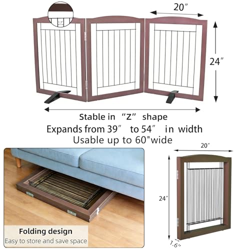 Freestanding Dog Fence Indoor (Brown / 【3 Panels】60''w x 24''h)