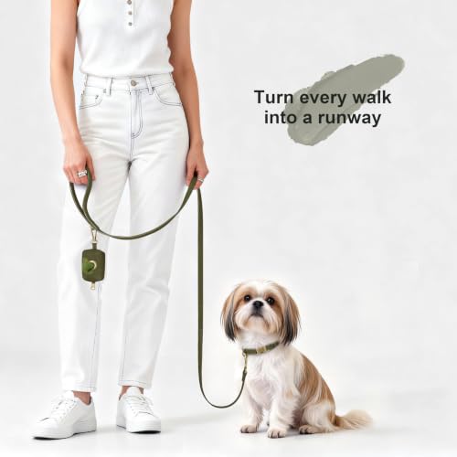 Soft PU Leather Dog Collar for Small Dogs (S：Fit 10-15" Neck, Width ⅝" / Dark Green)