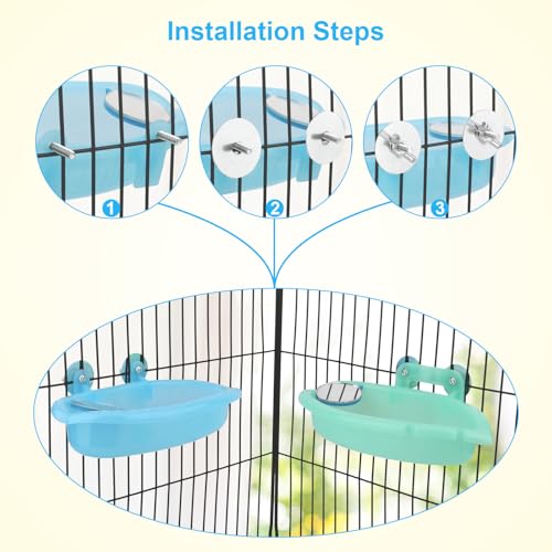 Bird Bath with Mirror for Small Birds Budgie Parakeet Cage (Blue(A)+Green)