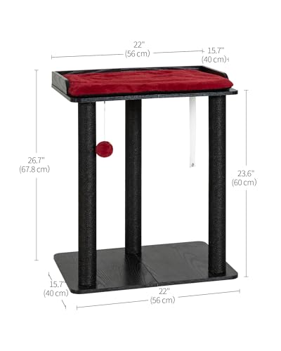 Modern Cat Tree for Large Cats (Black&Red / 22"L x 15.7"W x 26.7"H)