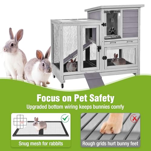 Indoor Rabbit Hutch Guinea Pig Cages with Chew (Grey / 40.6"L x 26.0"W x 37.3"H)
