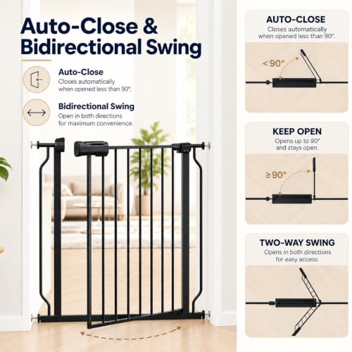 52.76 62.2 Inch Extra Wide Baby Gate Pressure Mounted for Doorways (Black / 52.76"-62.2")