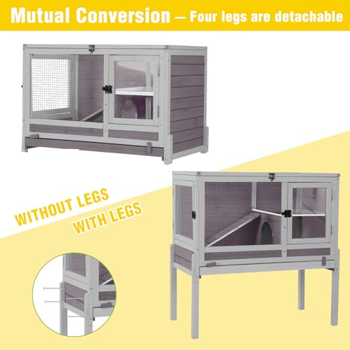 2 Story Indoor Rabbit Hutch Guinea Pig Cage with Stand ((Grey) / 36.6"L x 19.6"W x 36.6"H)
