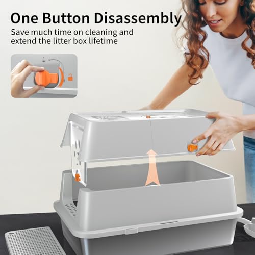 Stainless Steel Cat Litter Box with Lid (Grey)