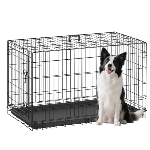 42" Foldable Metal Dog Crate (Black)