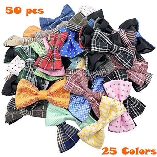 Dog Bow Tie 50 Pcs Adjustable Elastic Rubber Band Double Layer Bow Ties for Small Medium Large Dogs & Big Cats Pet Collar Charms Accessories Bowties for Birthday Wedding Parties (Medium)