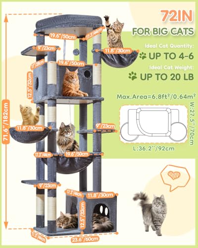 72 in Cat Tree (Smoke Gray)