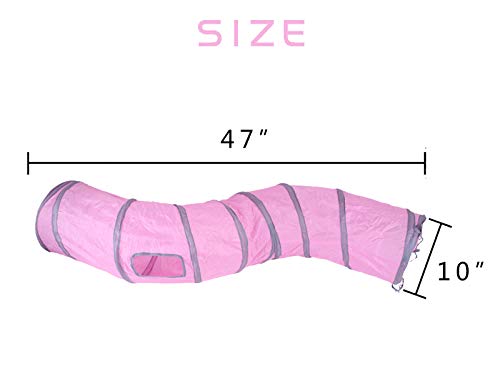 Cat Tunnel Toys for Indoor Cats Kittens Rabbits (47" (Shape S) / Pink)