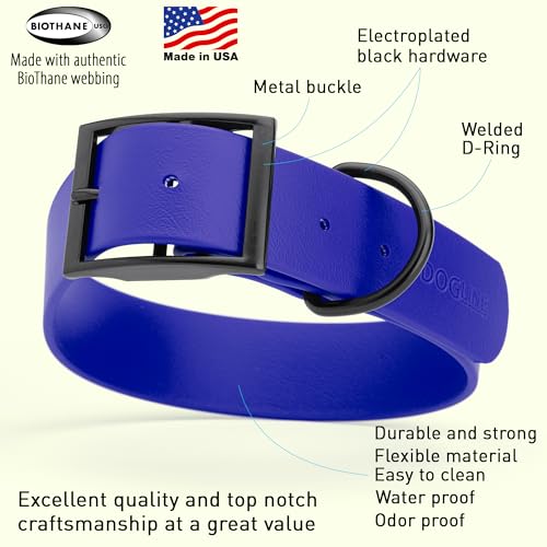 Biothane Waterproof Dog Collar Strong Coated Nylon Webbing with Black Hardware Odor (W1.5" x L24"-28" / Blueberry Royal)
