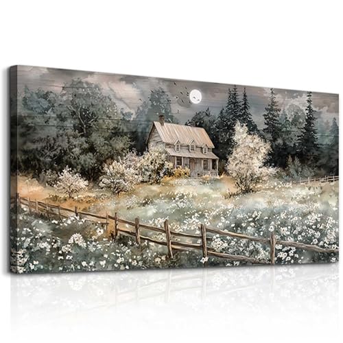 Wall Decor For Living Room Farmhouse Canvas Wall Art Nature Landscape Paintings Bedroom Decorations Rural Artwork Pictures Large Framed for Office Aesthetic Home Decor Ready To Hang (60"L x 30"W / Rural landscape)