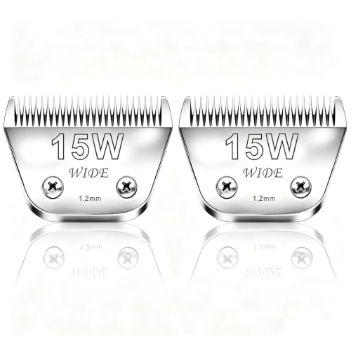 15W Wide Blade Dog Grooming Clipper Blades for Andis (Silver/15W-2PACK)