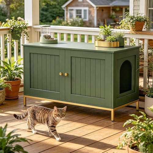 35.4" L Cat Litter Box Enclosure with Metal Frame (35.4"L / Green)