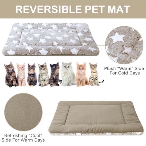 4 Pcs Dog Crate Pads Soft Warm (Rectangular 18 x 14 x 1.6 Inch / Star / Apricot)