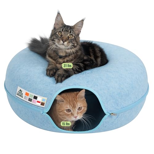 Peekaboo Cat Cave Donut for Multiple & Large Cats up to 30 (Blue / Jumbo)