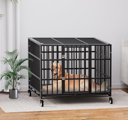 42 Inch Heavy Duty Dog Crate with Wheels (42.1"L x 29.5"W x 29.9"H)