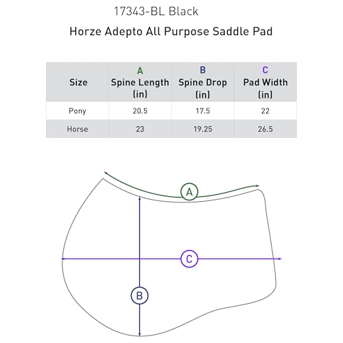 Adepto Padded All Purpose Quilted Equestrian Saddle Pad for Horses with Two (Black / Pony)