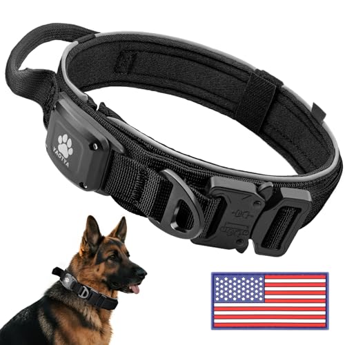 Tactical Dog Collar with IPX8 Waterproof AirTag Holder (Black / XL(19.5"-24.8"))