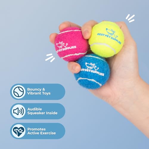 Interactive Squeaky Dog Chew Toy (Tennis (Assorted Color) / Small (Pack of 8))