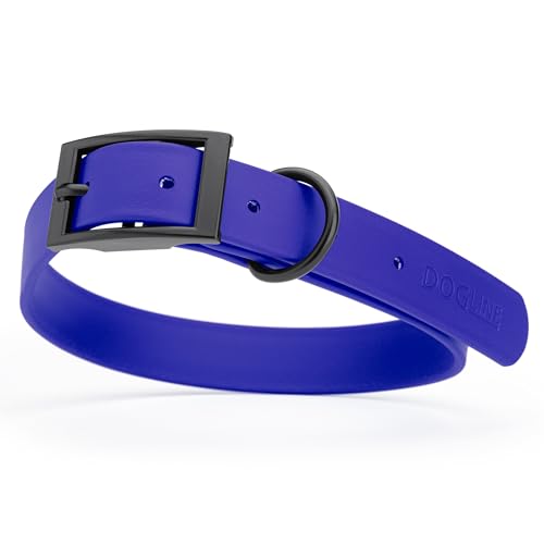 Biothane Waterproof Dog Collar Strong Coated Nylon Webbing with Black Hardware Odor (W1" x L18-22" / Blueberry Royal)