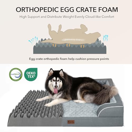 Waterproof Orthopedic Dog Bed for Medium Dogs (Grey / 35.0"L x 22.0"W x 7.0"Th)