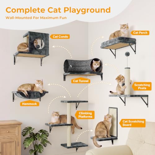 8-in-1 Cat Wall Shelves, Cat Wall Furniture Set (Grey)