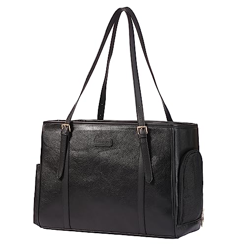 Fashion Dog Purse Pet Carrier Leather Bag for Small Dogs Cats Puppy (Black)