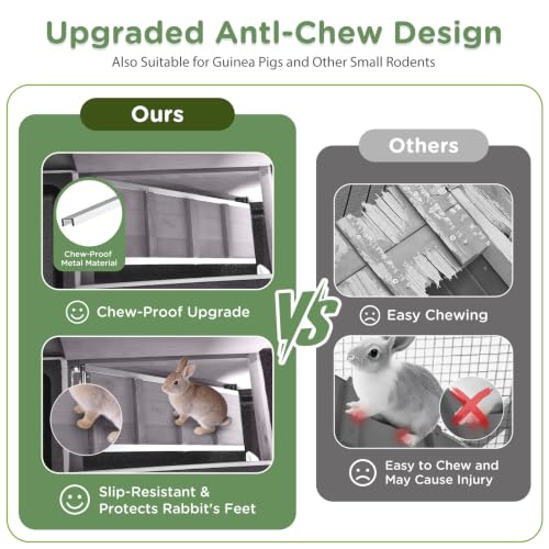 Rabbit Hutch with Trap Door Indoor Rabbit Cage with 4 Casters Bunny cage 2 Story & 2 Trays Guinea Pig Cage 36 inchs Bunny Cage (Grey-AIR77)