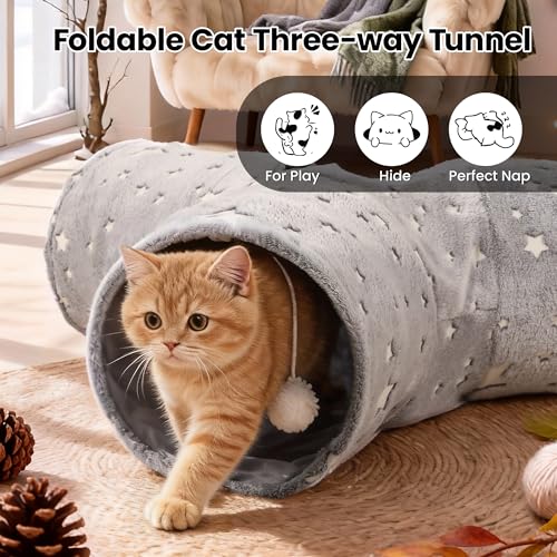 3 Way Cat Tunnel Toy (Grey Self-Luminous / Small)