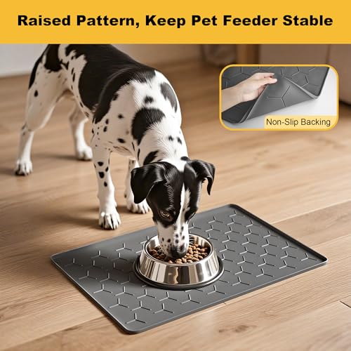 Silicone Dog Cat Food Bowl Mat (M-24''X16'' / Dark Gray)