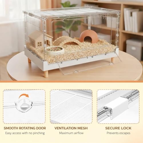 Extra Tall Foldable Clear Hamster Cage with Front Door (27.5"L x 17.0"W x 16.0"H)