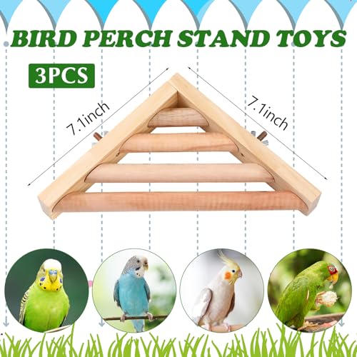 3 Pcs Bird Perch Platform Bird Corner Parrot Perch Corner Wooden Stand Sector Playground Cage Accessories Shelf for Parakeet Conure Cockatiel Budgie Gerbil Rat (7.1 x 7.1 Inch / Ladder)
