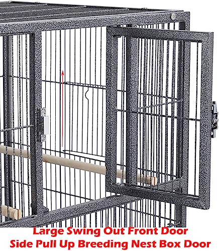 Sturdy Wrought Iron Single Stack Combo Breeding Stacker Bird Flight Cage (Black Vein)
