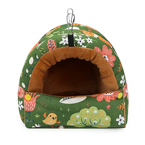 Bird Nest House Winter Warm Snuggle Hut Bird Bed Hanging Hammock for Parrots Budgies Parakeets Caique Senegal Cockatiels Conures (Large / Green)