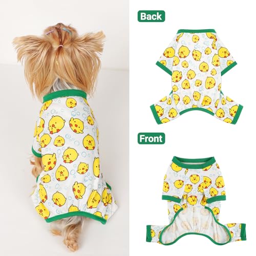 Dog Pajamas Small Sized Dogs Stretchable Summer Dog Clothes Pjs 4 Legs Girl Boy Cute Soft Puppy Outfits Doggie Cat Jammies Jumpsuit Sleeper for Pet (Little Bird / Medium (Chest 15in ))