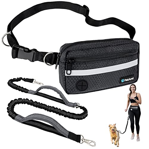 Hands Free Dog Leash Waist Belt Bag Fanny Pack (Black / 1 Leash)