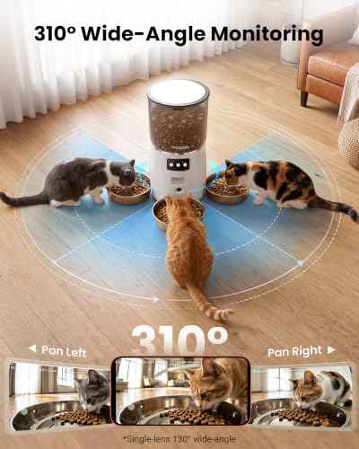 Automatic Cat Feeder with Camera for 3 Cats (White)