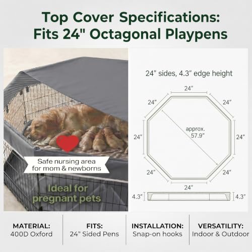 Puppy Playpen with Top Cover & Bottom Pad (Gray / X-Small Pen: 24-Inch High)
