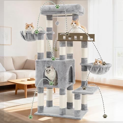 Sturdy Cat Tree Tower for Large Cats (52 inches / Light Gray)