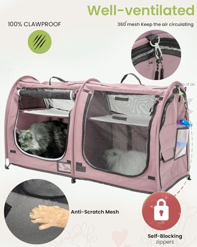 Portable Twin Compartment Show House Cat Cage Condo (Pink)