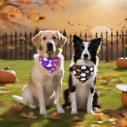 2 Pack Halloween Dog Bandanas (Purple&Black / Large)
