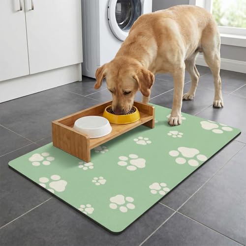 Pet Feeding Mat Dog Cat Food Mat Absorbent No Stains Quick Dry Rubber Bottom Anti (Green-JY / 18"×30")