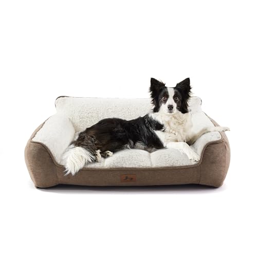 XL Extra Thick Orthopedic Bolster Dog Bed for Large Dogs (Brown / 42"L x 30"W x 9.5"H)