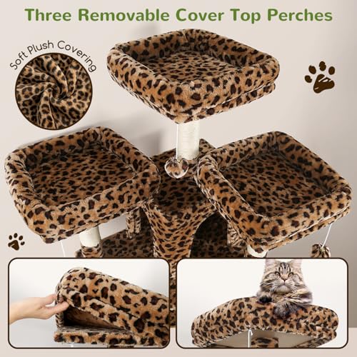 Big XXL Cat Tower for Indoor Multiple Cats (Leopard Print / 80inch)